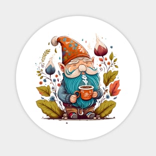 Funny Coffee & Gnome Lovers Floral Retro Spring Gardener Magnet